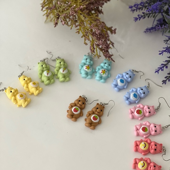 Rose Pink earrings Care Bears Inspired earrings bear rainbow care bear Hot Pink - Picture 9 of 14